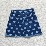 Hearts print girl blue denim skirt