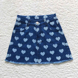 Hearts print girl blue denim skirt