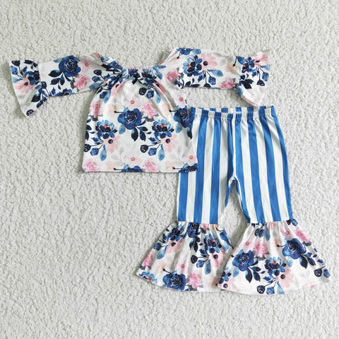 GLP0004 Promotion $5.5/set no MOQ RTS flower long sleeve shirt and pants girls outfits