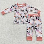 Cute cartoon pattern baby girls pink pajamas outfit