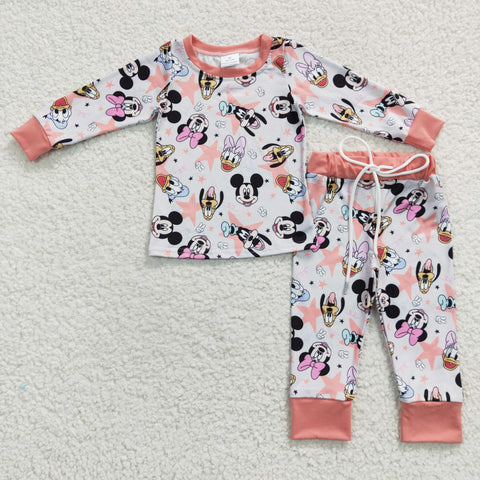 Cute cartoon pattern baby girls pink pajamas outfit