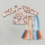GLP0447 Toddler boutique little girls flower top stripe bell bottom outfit-promotion 2026.1.17