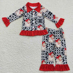 Girl cow print santa toddler pajamas outfit