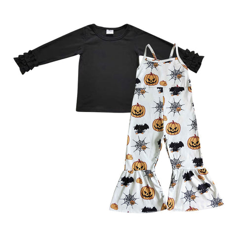 Children girl halloween fall black overall set