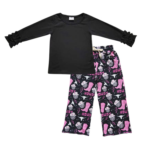 Kids black ruffle top western cowgirl pants outfit