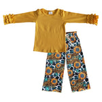 Toddler sunflower cow print girls yellow top outfit