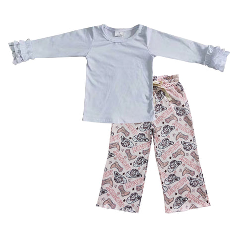 Kids western cowgirl boots pink pants girls outfit