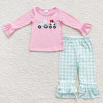 Tractor cow embroidery toddler girl pink outfit