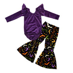 Toddler girl halloween purple romper bell bottom outfit