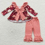 Floral fall girl toddler boutique back bow top outfit