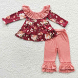 Floral fall girl toddler boutique back bow top outfit