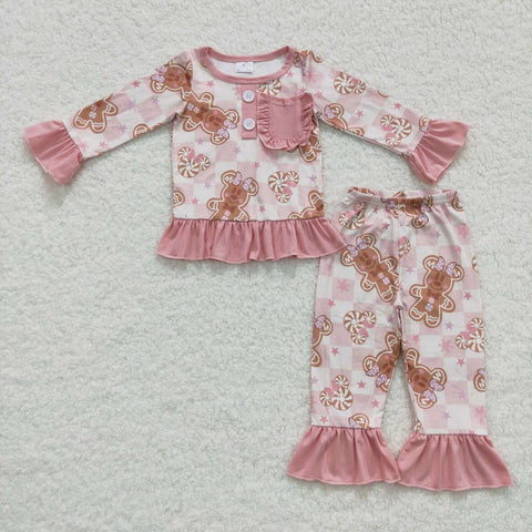 Girl pink ruffle ginger pocket outfit