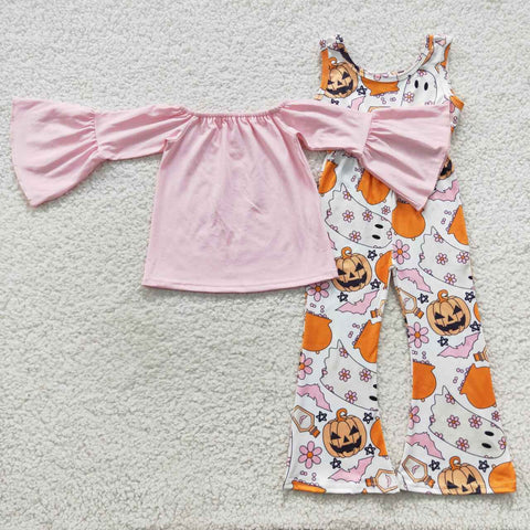 Halloween girl pink top pumpkin jumpsuit outfit