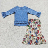 Girl cartoon mario blue bell bottom outfit