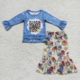 Girl cartoon mario blue bell bottom outfit