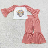 Fall vibes pumpkin smiley girl long sleeve outfit with headband