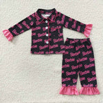 Girl barbie black two-piece pajamas outfit