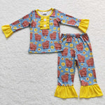 Highland cow toddler girl sunflower lounge set