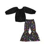 Girl halloween black velvet top bell bottom outfit