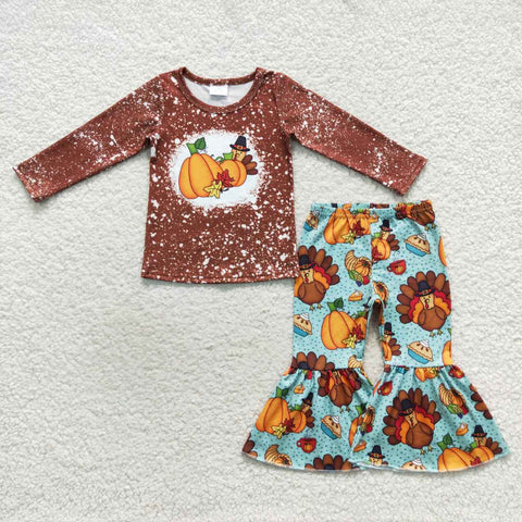 Turkey pumpkin fall girl bell bottom outfit