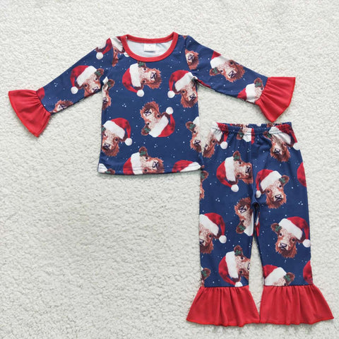 Christmas heifer girl navy long sleeve lounge set