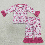 Little girl pink barbie ruffle pocket outfit