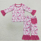 Little girl pink barbie ruffle pocket outfit