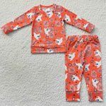 Toddler Girl Two Pieces Ghosts Flowers Fall Outfit