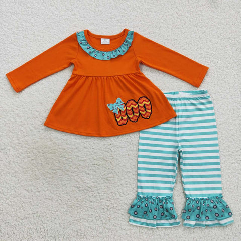 Boo Applique Girl Halloween Orange Top Tunic Outfit