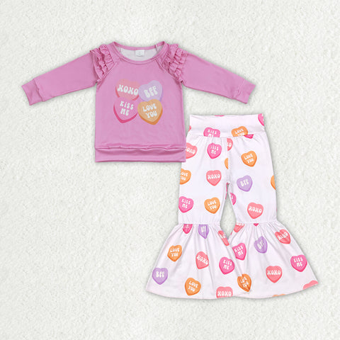 GLP1113 baby girl clothes love girl  valentines day bell bottoms outfit