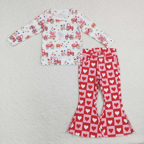 GLP1157 baby girl clothes truck love girl valentines bell bottoms jeans outfits