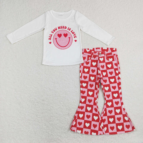 GLP1158 baby girl clothes all you need is  love girl valentines bell bottoms jeans outfits