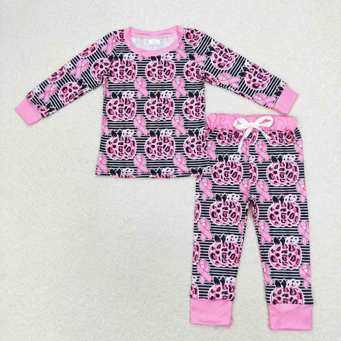 GLP1183  toddler girl clothes leopard print pumpkin girl winter pajamas outfit