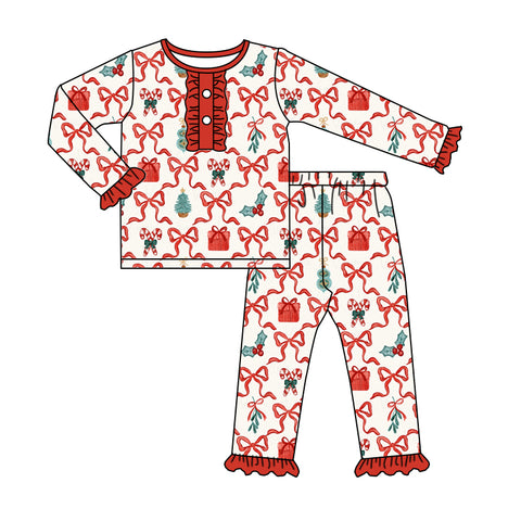 GLP1201 pre-order toddler girl clothes bow tie girl christmas winter pajamas outfit-2024.5.31