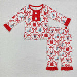 GLP1201 Bamboo toddler girl clothes bow tie girl christmas winter pajamas outfit