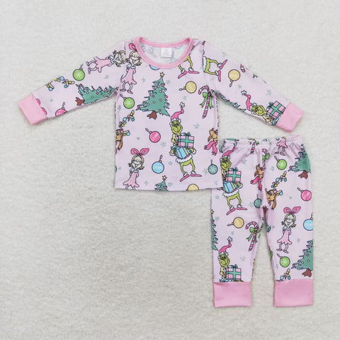 GLP1220 Bamboo toddler girl clothes cartoon girl christmas winter pajamas set