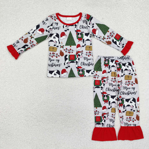 GLP1243  toddler girl clothes cows girl christmas winter pajamas outfit