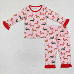 GLP1244  Bamboo toddler girl clothes dog girl christmas winter pajamas outfit