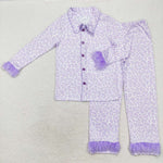 GLP1263  adult pajamas purple leopard print women winter pajamas set