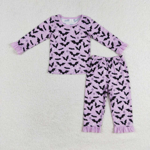 GLP1268 Bamboo toddler girl clothes purple bat girl halloween pajamas set