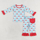 GLP1277   toddler girl clothes blue santa claus girl christmas pajamas set