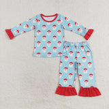 GLP1277   toddler girl clothes blue santa claus girl christmas pajamas set