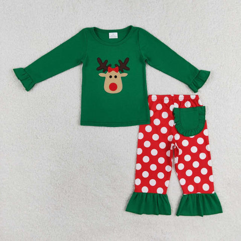 GLP1301   toddler girl clothes embroidery  deer girl christmas outfit