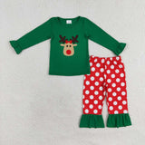 GLP1301   toddler girl clothes embroidery  deer girl christmas outfit