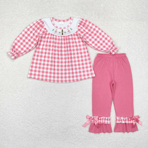 GLP1306   toddler girl clothes embroidery pink plaid girl christmas outfit