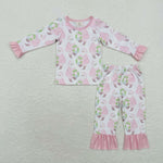 GLP1320  bamboo toddler girl clothes pink santa claus girl christmas pajamas set