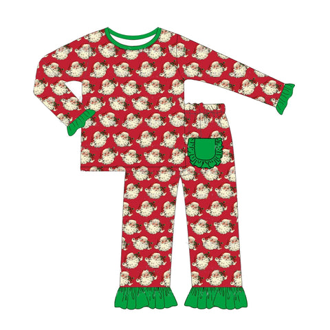 GLP1340 pre-order  toddler girl clothes santa claus girl christmas pajamas set-2024.6.27
