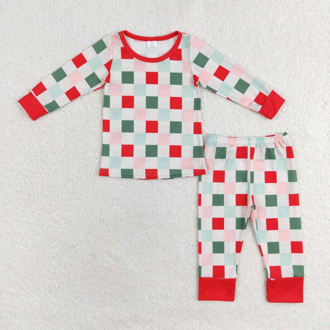 GLP1352 toddler girl clothes gingham girl christmas pajamas set