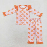 GLP1362 Bamboo toddler girl clothes pumpkin girl thanksgiving pajamas set