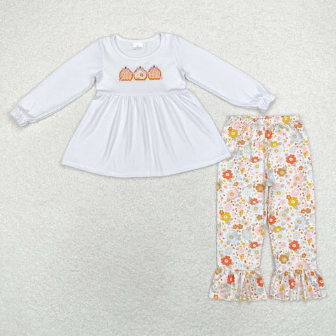 GLP1378    toddler girl clothes embroidery pumpkin girl thanksgiving winter set